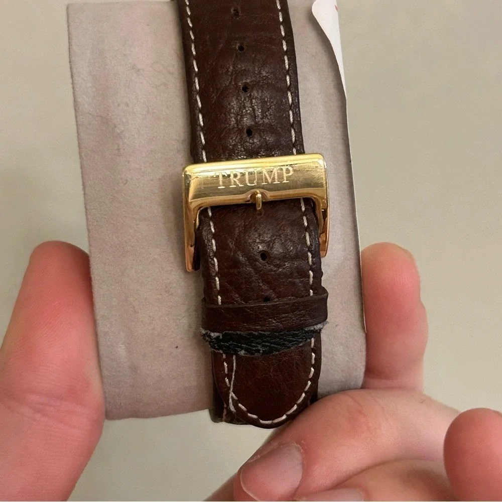 Vintage Donald Trump Watch Mens OSFA Gold Brown Leather Limited Edition Rare